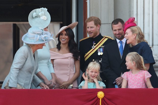 Phillips at Trooping the Colour with members of the royal family, estranged wife Autumn and children Savannah and Isla.