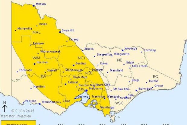 The areas set to be affected by the storms. (Bureau of Meteorology)
