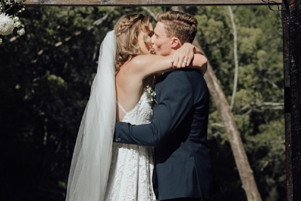 Alyce Burnett with her husband wedding day
