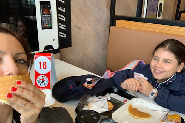 Jo Abi and her daughter having breakfast