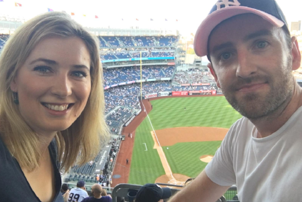Katherine Firkin with her husband Michael at a Yankees game in the US.