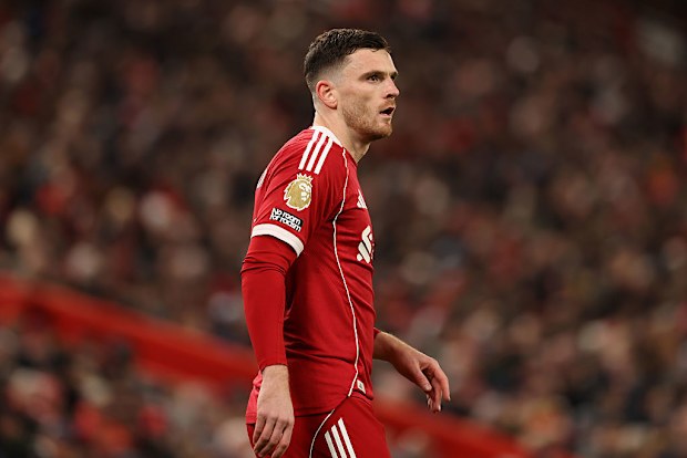 Andrew Robertson takes to the field for Liverpool.