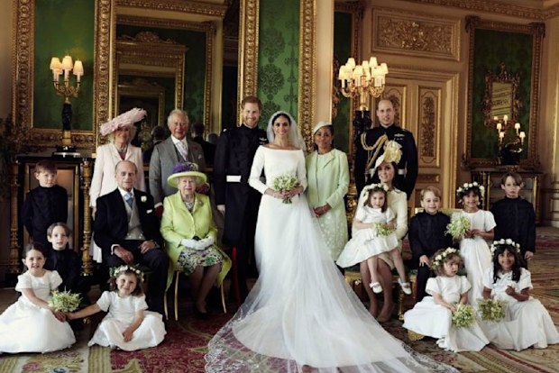 The Duke and Duchess of Sussex in The White Drawing Room at Windsor Castle in 2018.