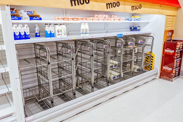 Empty supermarket shelves in Melbourne.