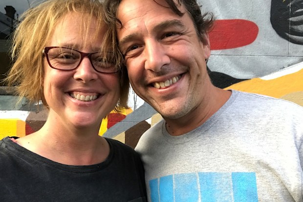 Hilde on the road with Sam Johnson