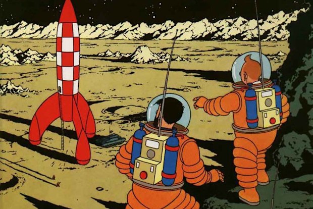 The cover illustration for Tintin adventure "Explorers on the Moon", first published in 1954. (Hergé/Casterman)