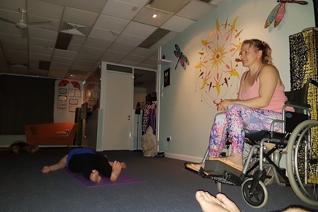 Trudy car accident recovery wheelchair yoga