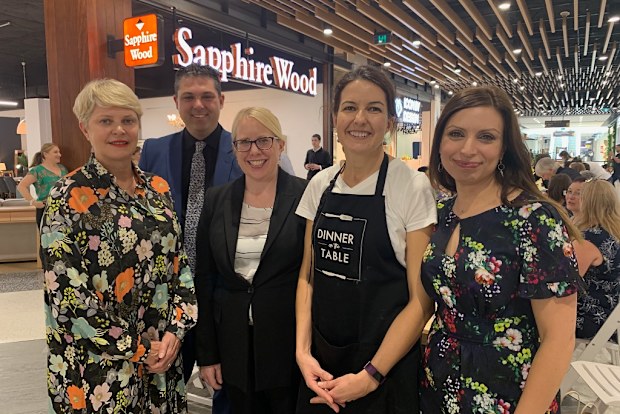 Jo Abi pictured with Rachel Golding (wearing an apron) from Dinner on the Table.