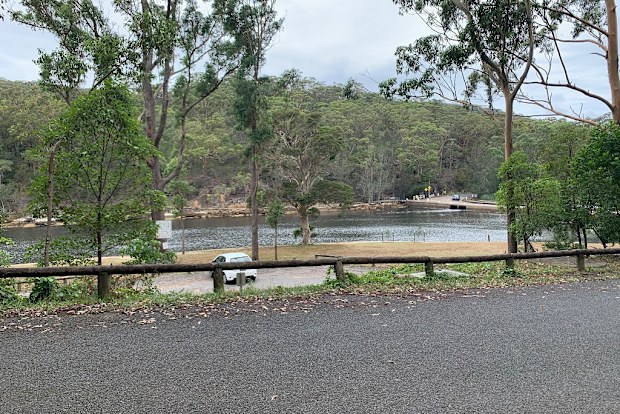 Jo Abi stop at river on way to Bundeena Beach
