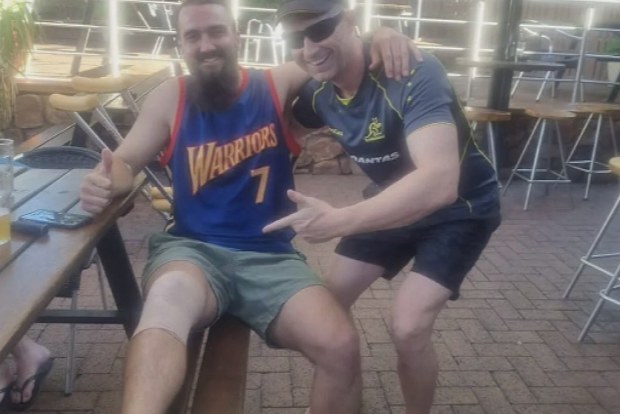 A man has been bitten on the leg by a saltwater crocodile near a popular remote campsite in the WA Kimberley.Kyle Hutchinson had been walking with friends when he faced the predator.