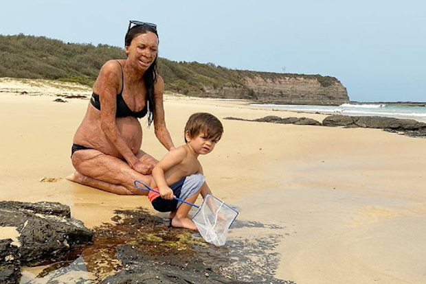 Turia Pitt with her son Hakavai, two.