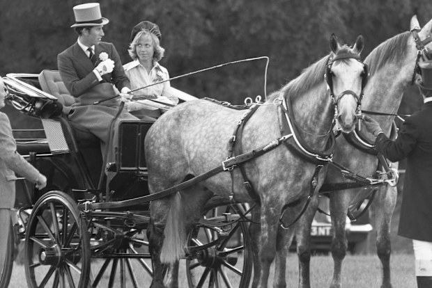 Prince Charles with Davina Sheffield in a carriage at Windsor during their time together.