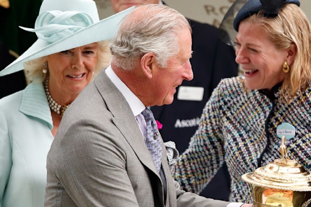 Charles and Camilla with Lynn Forester de Rothschild at Royal Ascot at Ascot Racecourse on June 19, 2019.