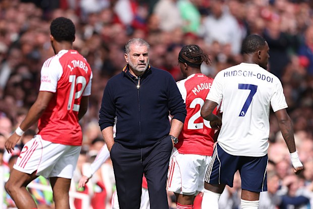 Ange Postecoglou, manager of Nottingham Forest, during the Premier League match between Arsenal and Nottingham Forest.