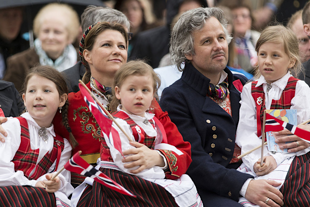 Princess Martha Louise and Ari Behn with their daughters Maud Angelica, Leah Isadora and Emma Tallulah in Southwark Park as they celebrate Norway National Day in 2013.