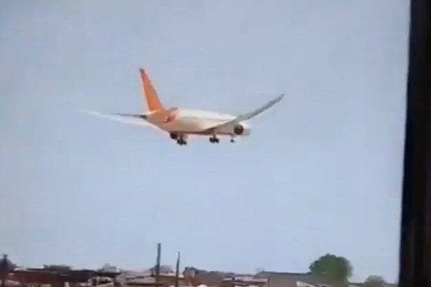 Footage from the ground of the Air India flight before it crashed.
