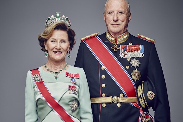 King Harald V of Norway and Queen Sonja of Norway pose for an official photograph in 2016 in Oslo, Norway.