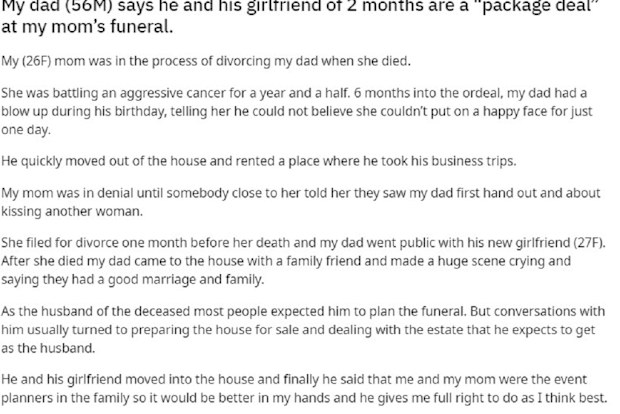 The woman has explained the complicated situation on Reddit.