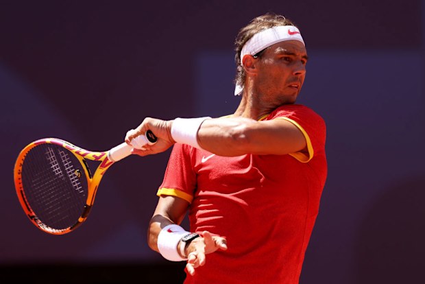 Rafael Nadal of Team Spain plays a forehand.