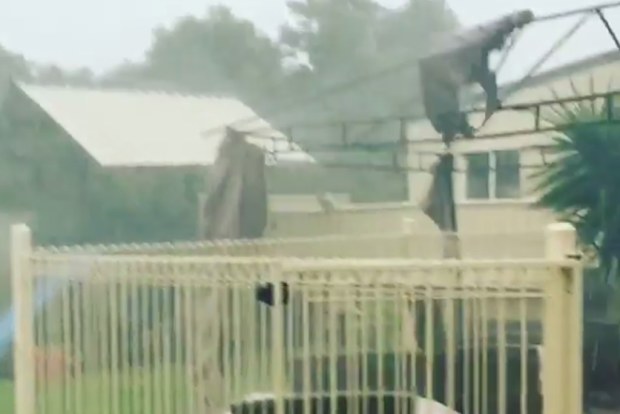 Hail and strong winds destroyed a gazebo at Goondiwindi. (Instagram / @zoemccosker)