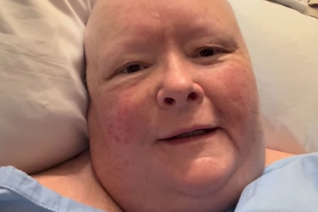 Magda Szubanski films a video message from her hospital bed.