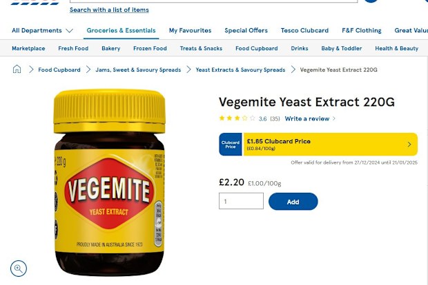 Vegemite for sale at Tesco