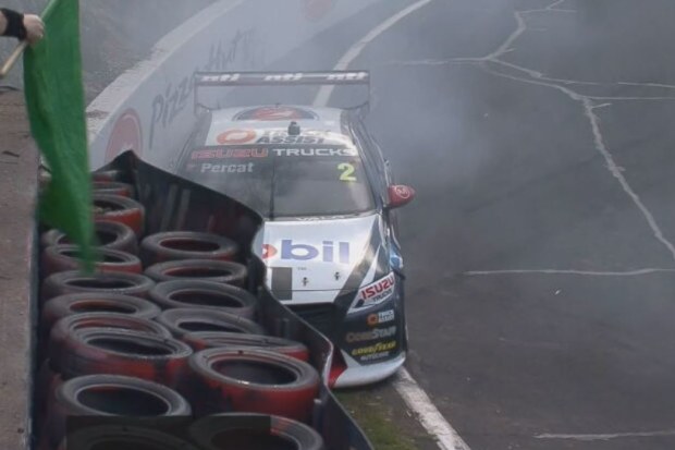 Nick Percat slid into the wall on the run to Forrests Elbow at the Bathurst 1000.