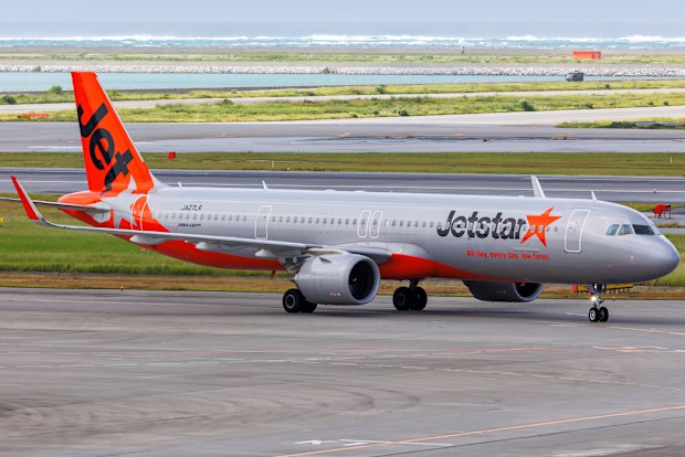 Naha, Japan - October 3, 2023: Jetstar Japan Airlines Airbus A321neo airplane at Okinawa Naha Airport (OKA) in Japan.