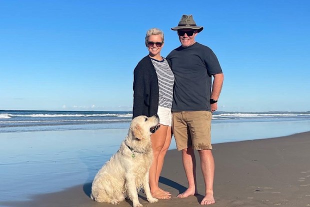 Louise Balfe with her husband and dog.