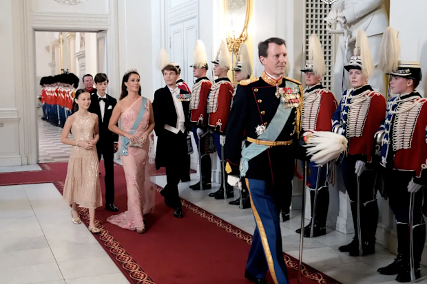 Prince Joachim of Denmark, Princess Marie, Count Felix, Count Henrik and Countess Athena arrive at Christiansborg Palace for Prince Christian's 18th birthday, Sunday October 15 2023, in Copenhagen.