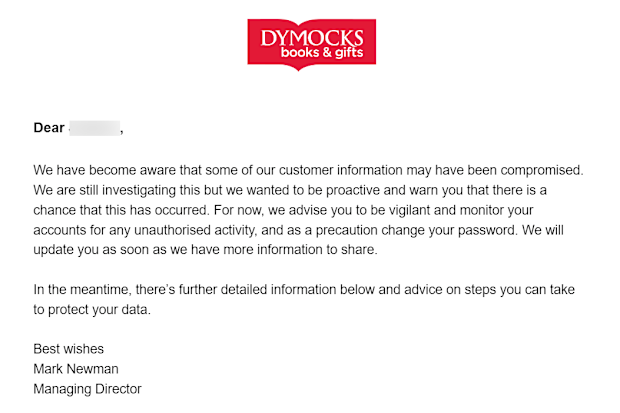 Dymocks customers have been told their "customer information may have been compromised".