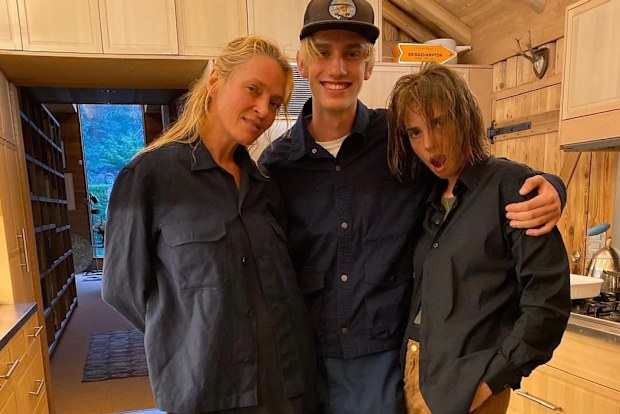 Uma Thurman with kids Levon Hawke and Maya Hawke