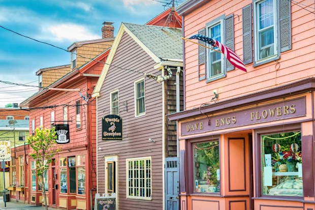 Colorful, charming stores in downtown Salem, Massachusetts, USA
