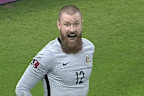 Socceroos goalkeeper Andrew Redmayne celebrates the penalty save that sent Australia to the 2022 World Cup.