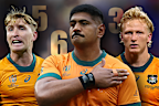 Wallabies players Tate McDermott, Will Skelton and Carter Gordon at the Rugby World Cup.