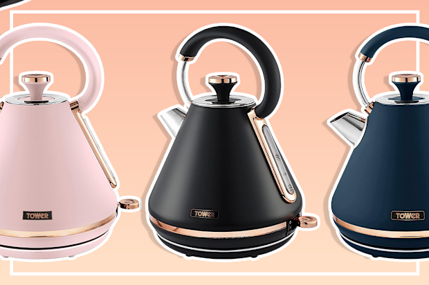 Tower T10044RG Cavaletto Pyramid Kettle with Fast Boil, Detachable Filter, 1.7 Litre, 3000 W, Black and Rose Gold