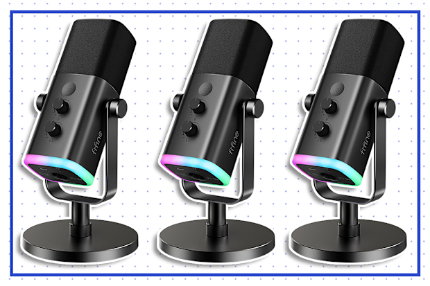 FIFINE XLR/USB Dynamic Microphone for Podcast Recording, PC Computer Gaming Streaming Mic with RGB Light, Mute Button, Headphones Jack, Desktop Stand, Vocal Mic for Singing YouTube-AmpliGame AM8
