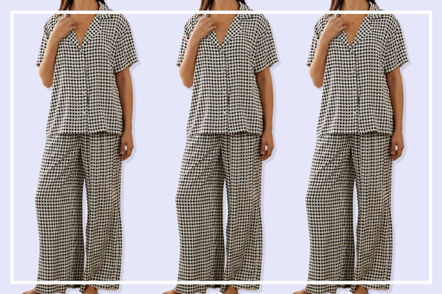 9PR: Ruby Houndstooth Long PJ Set