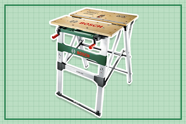 PR: Bosch Home & Garden Mobile Portable Work Bench Table, Foldable, Bamboo Surface, Aluminum Construction, 200kg Load Capacity, Includes Clamping Jaws (PWB 600)