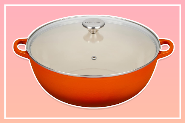 9PR: Le Creuset Enameled Cast Iron Chef's Oven with Glass Lid, Flame, 7.1L
