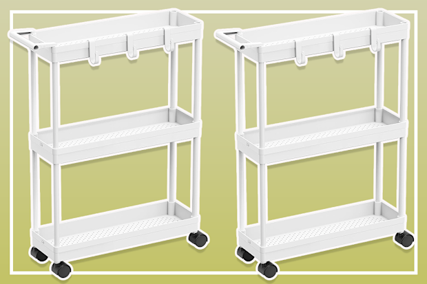 9PR Simple Houseware 3-Tier Slim Rolling Cart with Handle and Hooks