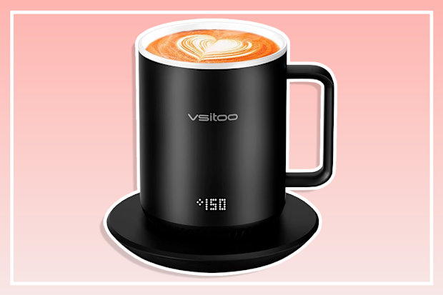 vsitoo Temperature Control Smart Mug with Lid,S3 Smart Heated Mug,Suitable for Manual and APP Controlled Coffee Warmer Mug,Heating Mug is Rechargeable or Battery Powered,LED Light (10 oz White)