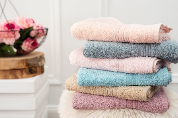 Stack of folded towels in bathroom
