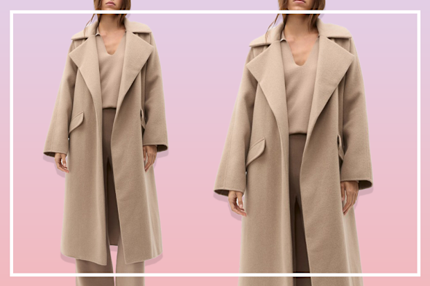 9PR: Seed Heritage Wool Blend Lapel Coat in Cookie