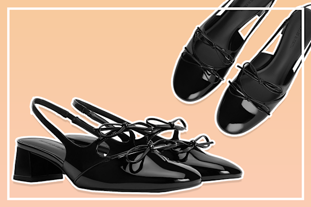 9PR: Charles & Keith Dorri Double-Bow Slingback Pumps - Black Patent