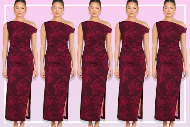 9PR Pilgrim Skyla One Shoulder Midi Dress in Red