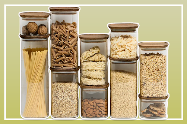 9PR Kitchen Pro Core Glass Canister with Walnut Lid Set 10 Piece