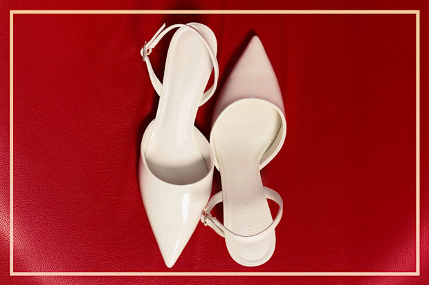 9PR: Charles & Keith Patent Pointed-Toe Slingback Kitten Heels - Chalk
