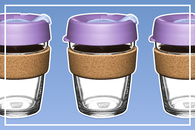9PR: KeepCup Brew Cork | Reusable Tempered Glass Coffee Cup | Travel Mug with Splash Proof Lid, Cork Band, BPA & BPS Free | Medium 12oz/340ml |Moonlight