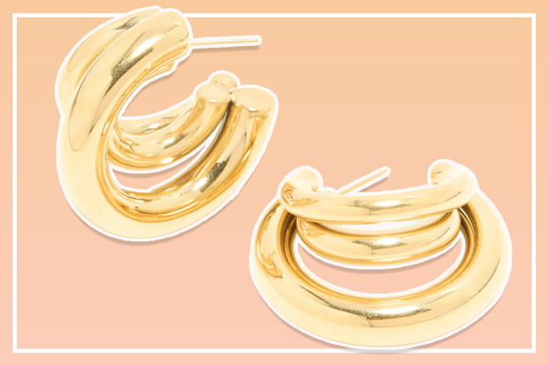 9PR Lovisa Waterproof Gold Plated Stainless Steel Triple Illusion Hoop Earrings